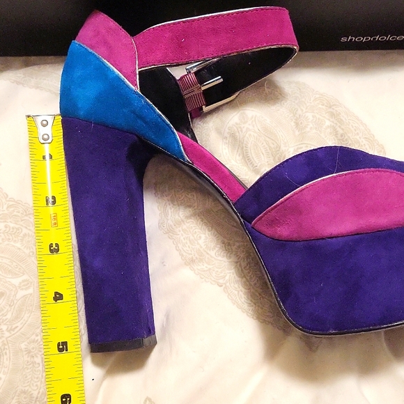 GUC with Box Dolce Vita Babette Suede Platform Peeptoe Colour Block heels - Picture 9 of 11